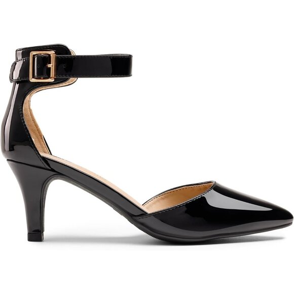 Dream Pairs Women's Black Pat Faux Suede pointed Toe Kitten Heels Pumps Shoes - Picture 2 of 7